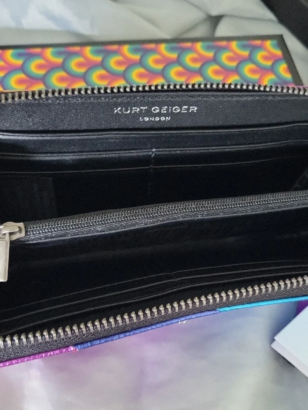 Kurt Geiger Metallic Purple Blue Teal Zip Wallet Eagle